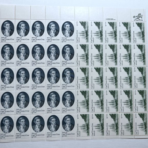 Capt'n James Cook 1978 Postage Stamp Sheet, Unused Vintage USA #1732 - Picture 2 of 3